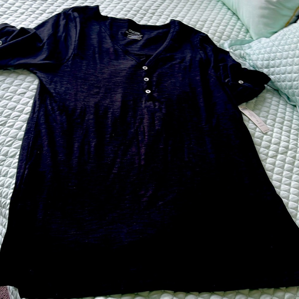 Cotton slub Henley elbow sleeve tunic